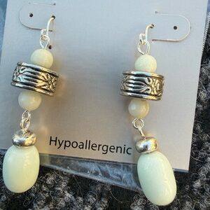 Elegant Silver and Cream Dangle Earrings